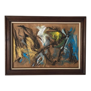 Birds in Paradise 32 X 44 Painting/Drawing on Paper by Erik Sulander Framed Excellent For Sale