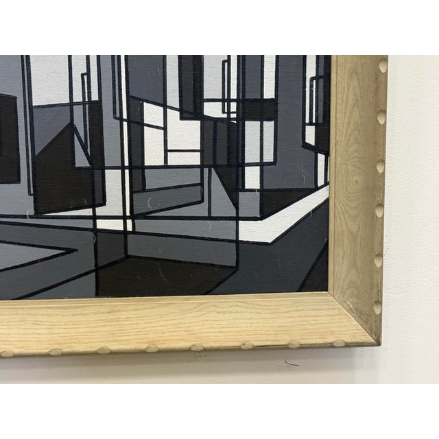 Late 20th Century Vintage Cubist Painting Cityscape For Sale - Image 5 of 7