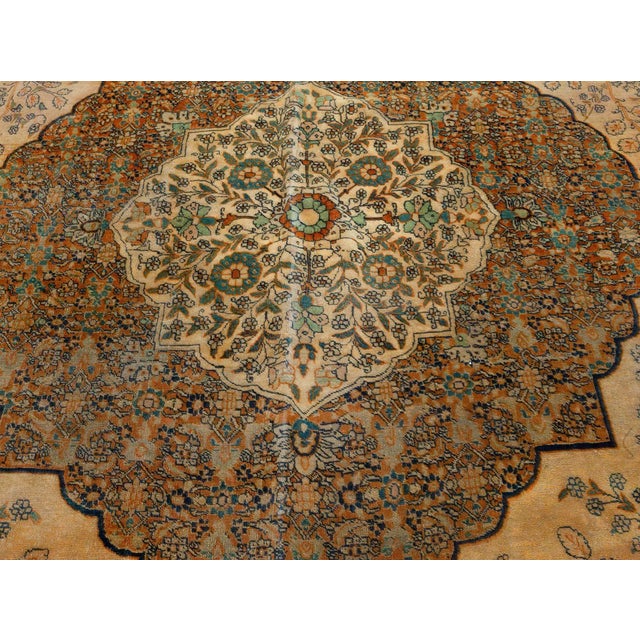 Green 19th Century Persian Tabriz Green, Beige and Black Hand Knotted Wool Rug For Sale - Image 8 of 8