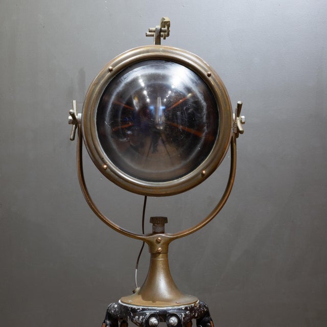 Industrial Antique Nautical Bronze Spotlight on Adjustable Tripod c.1920-1940 For Sale - Image 3 of 13