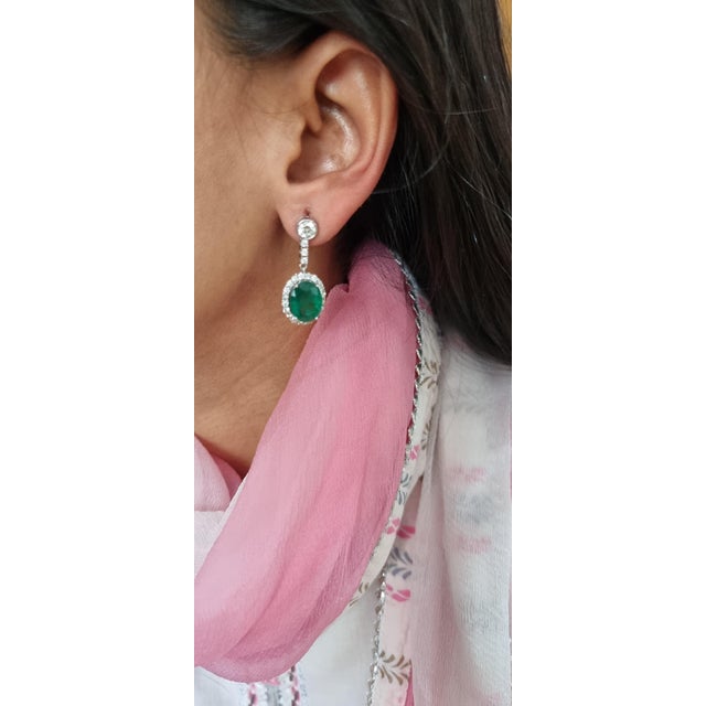 9.65 carats Natural Zambian Emerald Earring with 2.42 cts diamond and 14k Gold For Sale In New York - Image 6 of 6