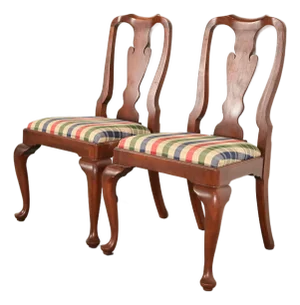 Henkel Harris Queen Anne Solid Cherry Wood Side Chairs or Dining Chairs, Pair