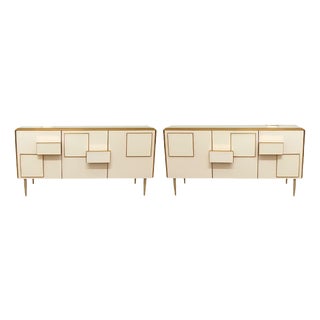 Italian Sideboard in Ivory Glass and Brass from Justfurnituress SRL, Set of 2 For Sale