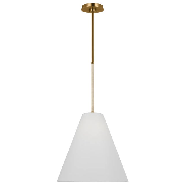 Transitional AERIN By Visual Comfort Studio Remy 1-Light Medium Pendant in Burnished Brass with Rattan Accent For Sale - Image 3 of 3