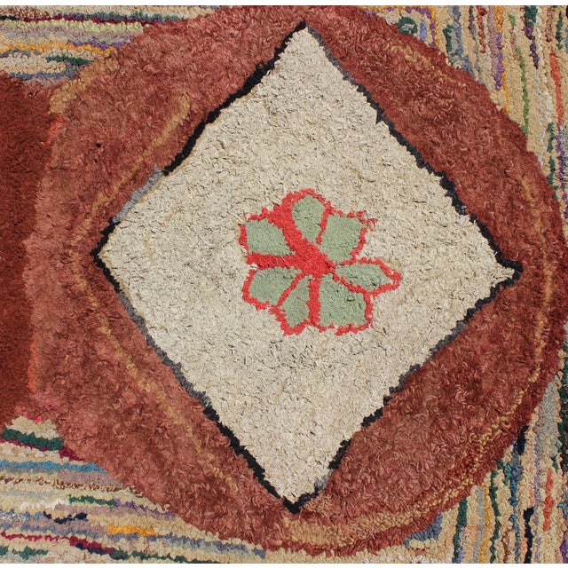 American Very Unique Antique Multicolor American Hooked Rug in Brown For Sale - Image 3 of 5