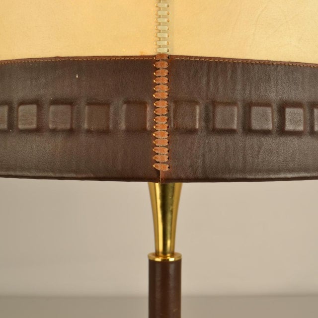 Leather and Brass Table Lamp with Parchment Shade, 1960s For Sale - Image 6 of 12