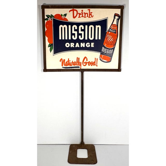 Mid-Century Modern 1950s MCM Mission Orange Soda Advertising Sign For Sale - Image 3 of 14