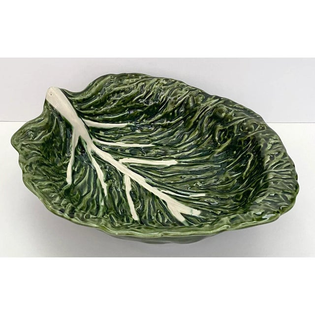 Ceramic 1960s Majolica Cabbage Leaf Serving Bowl For Sale - Image 7 of 7