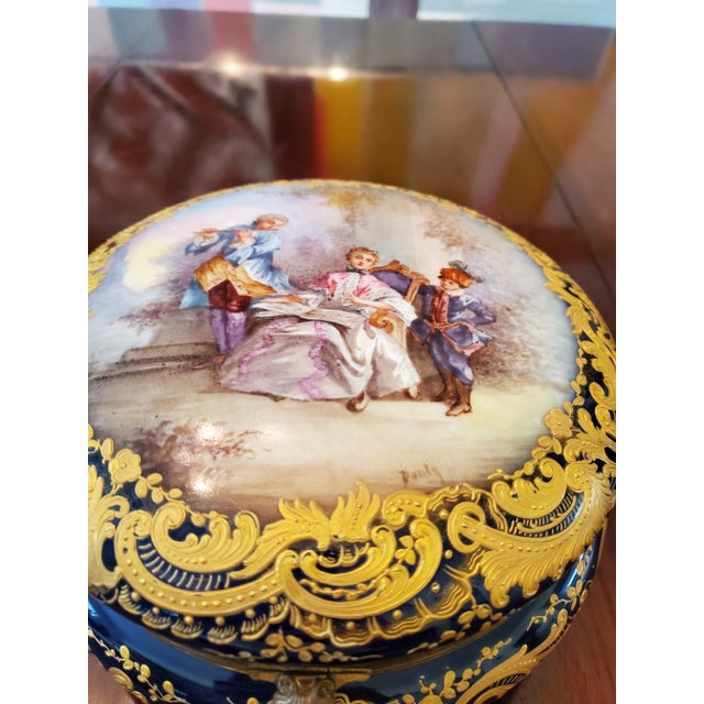 French Mid 19th Century Antique Sevres Signed Imperial Palace Jewel Box Gold Overlay For Sale - Image 3 of 10