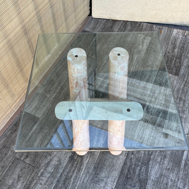 Post Modern Tessellated Mactan Stone Rounded X-Shape Base Side Table. C 1980s For Sale - Image 10 of 17