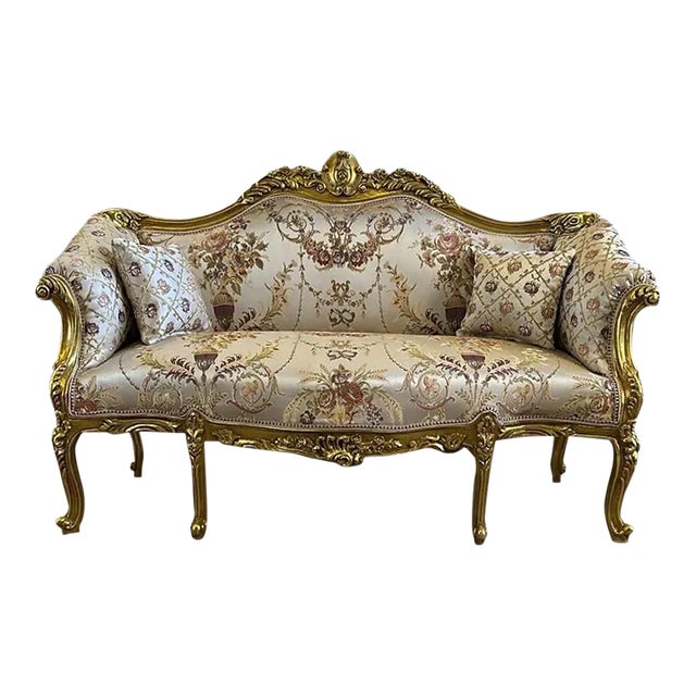 Rococo Style Antique White Tufted Sofa For Sale