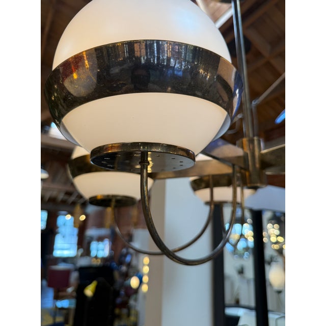 Modern 5-Light Opal Chandelier, Attributed to Heikki Turunen 1970's For Sale - Image 3 of 6