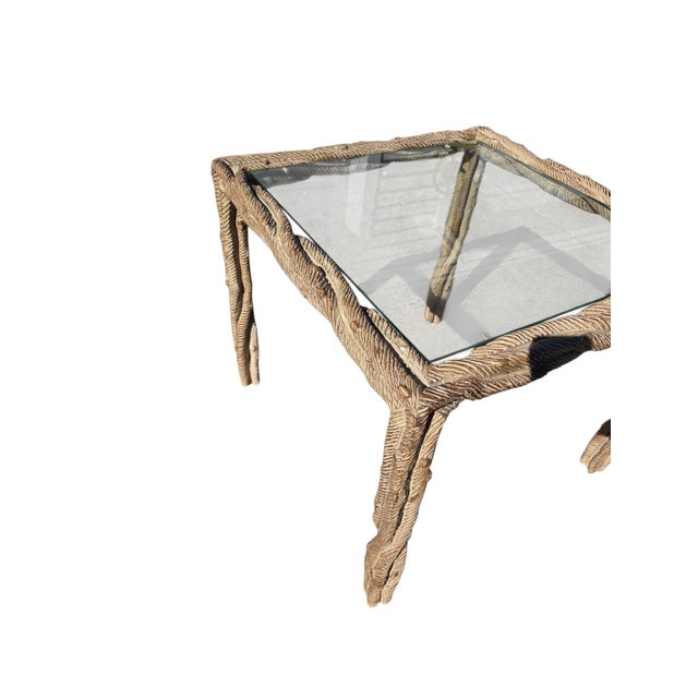 Vintage Carved Faux Bois Mid Century Side Table Hollywood Regency Carved Wood For Sale - Image 10 of 16