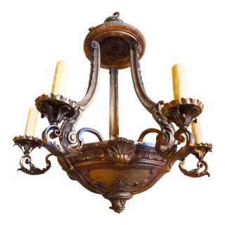 French Iron and Carved Wood Chandelier For Sale