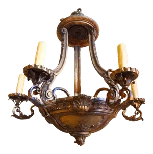 French Iron and Carved Wood Chandelier