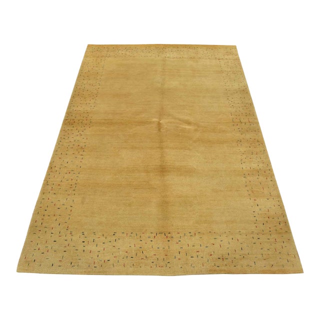 Gabbeh Rug 5’6” X 7’6” Gold Wool Contemporary Hand-Knotted Carpet For Sale