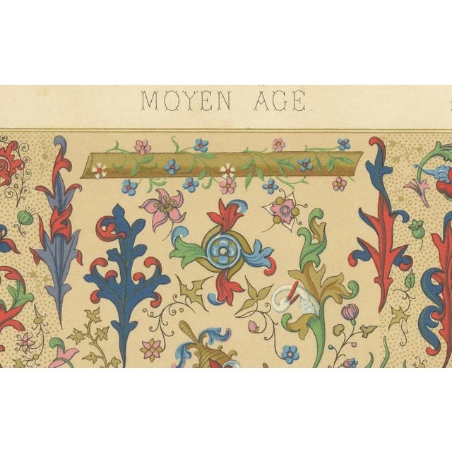 After Racinet, Medieval Floral Ornament Illuminated Manuscript Motifs, Plate XLVIII, 1869, Print For Sale - Image 3 of 10