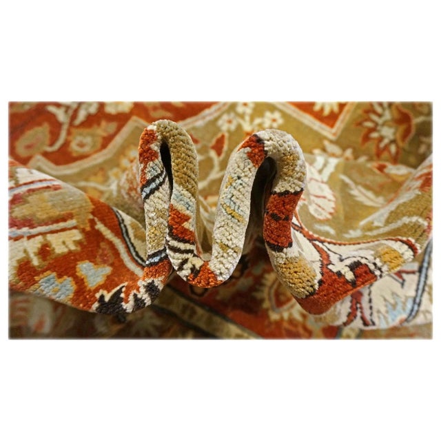 Textile Persian Farahan Wool 10X14 Ivory, Olive & Orange Handmade Area Rug #1143008 For Sale - Image 7 of 8