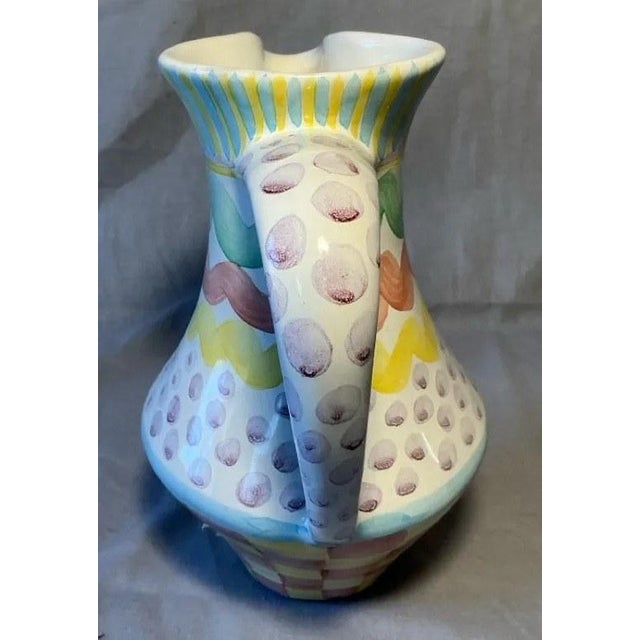Mackenzie Childs Folk Art MacKenzie-Childs Aurora Hand-Painted Majolica Pitcher For Sale - Image 4 of 7