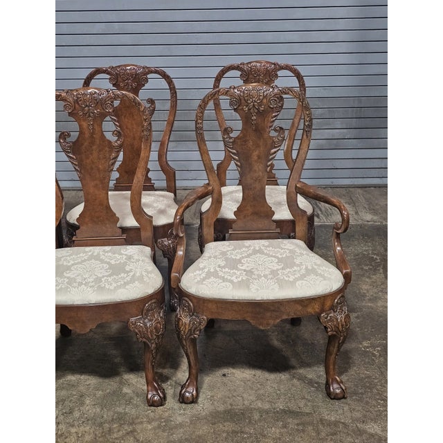 Late 20th Century Late 20th Century Share Set of 6 Baker Stately Homes Burl Walnut Dining Chairs Claw & Ball Feet George I For Sale - Image 5 of 16