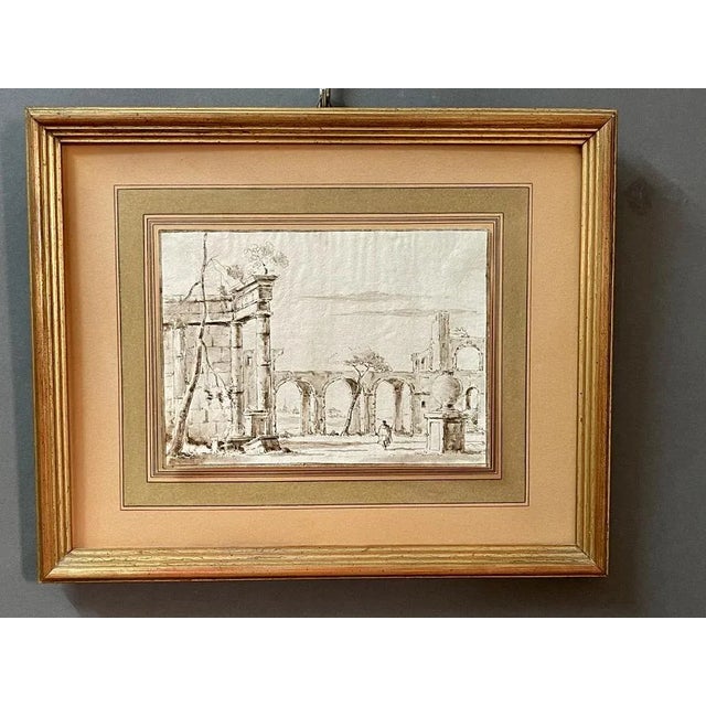 Venetian School Artist, Landscape with Ruins, 1700s, China Ink Drawing For Sale - Image 9 of 11