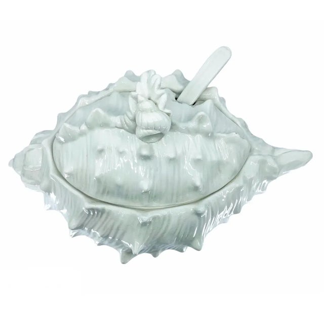 1970s Large Ceramic Shell Soup Tureen & Spoon Set For Sale - Image 9 of 9