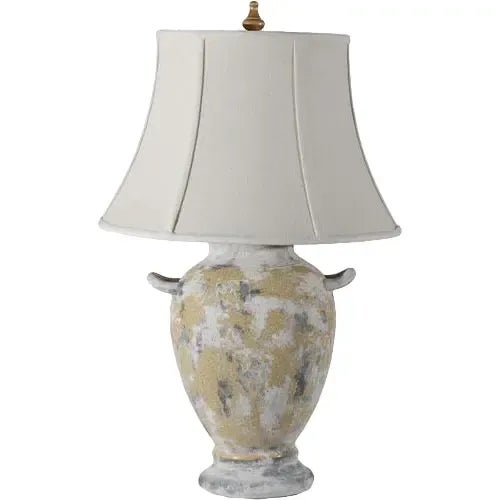 1990s Yellow and Gray Crackle Glaze Ceramic Urn Shaped Lamp With Shade For Sale - Image 9 of 9