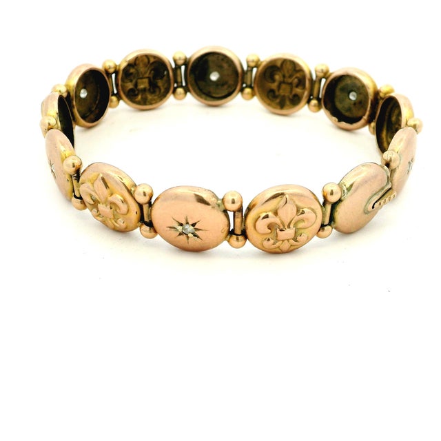 Circa 1900 Victorian 14k Rose Gold Diamond Fleur-De-Lis Bracelet For Sale - Image 10 of 13