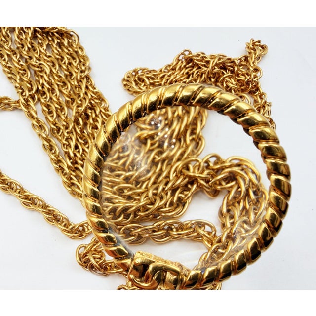 1990s Chanel Vintage Gold Plated CC Magnifying Glass Double Chain Long Necklace For Sale In Los Angeles - Image 6 of 6