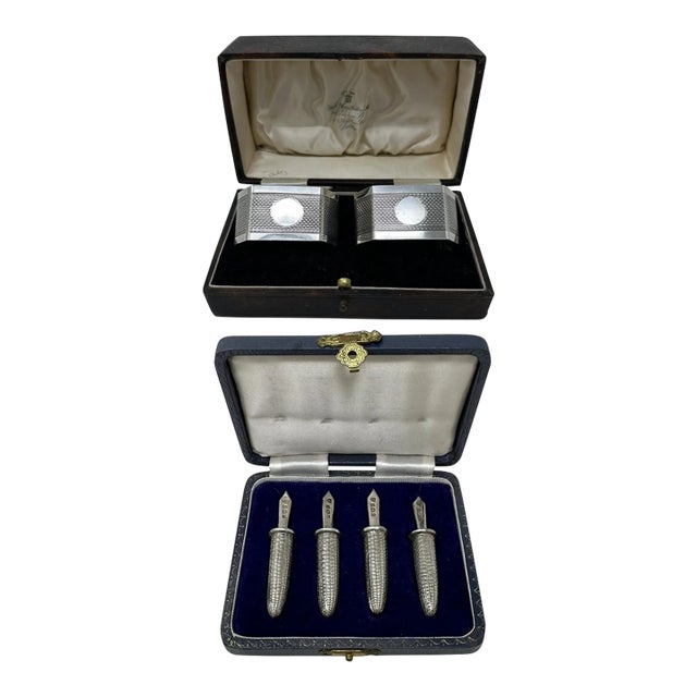 Antique Pair Art Deco Sterling Silver Napkin Rings Set Corn on the Cob Holders For Sale