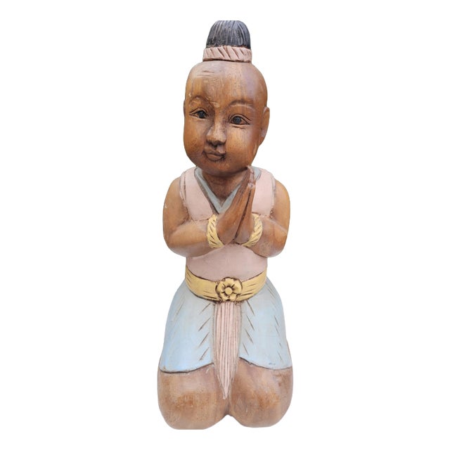 Buddha Figurine in Wood, 1950s For Sale
