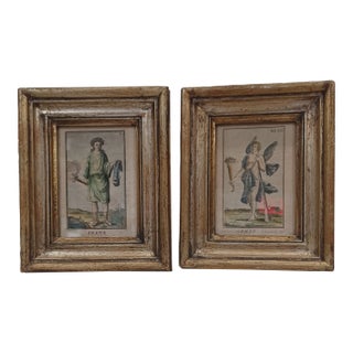 Antique Pair of Framed Hand Colored Engravings of Working People For Sale