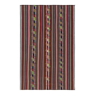 1950s Vintage Chaput Kilim Rug in Red and Brown, Multicolor Stripe Patterns For Sale