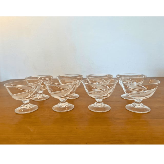 Mid-Century Modern Mid-Century Crystal Punch Center Bowl and Coupe Glasses from Cristallerie de Lorraine, 1950s, Set of 9 For Sale - Image 3 of 9