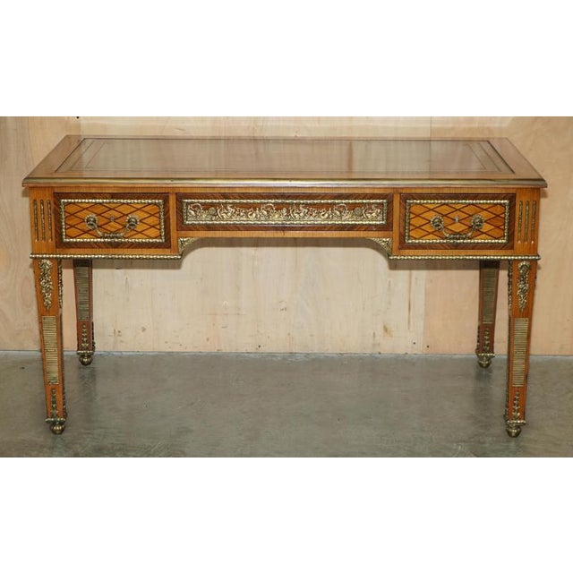 Antique Louis XVI Ormolu Mounted Bureau Plat Desk, Late 19th Century For Sale - Image 3 of 18