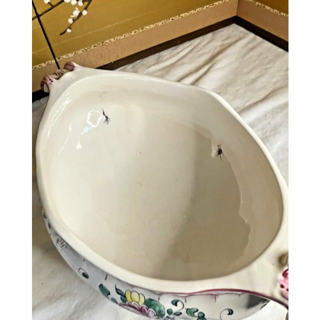 Vintage Handpainted French Old Strassbourg Style Faience Vegetable Tureen For Sale - Image 6 of 9