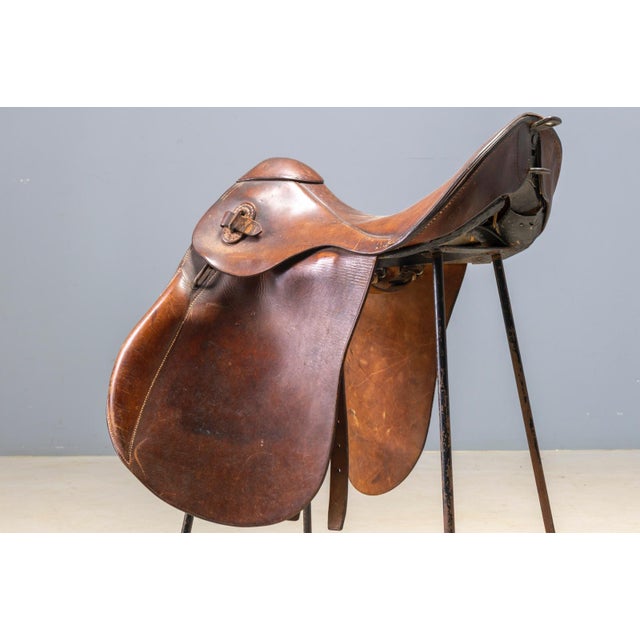 Saddle Style Leather and Metal Bar Stools, Late 20th Century, Set of 2 For Sale - Image 6 of 11
