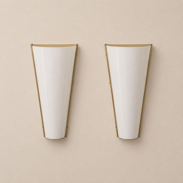 Italian Sconces Brass Acrylic Glass Wall Lights in the style Stilux, 1970s, Set of 2 For Sale - Image 4 of 9