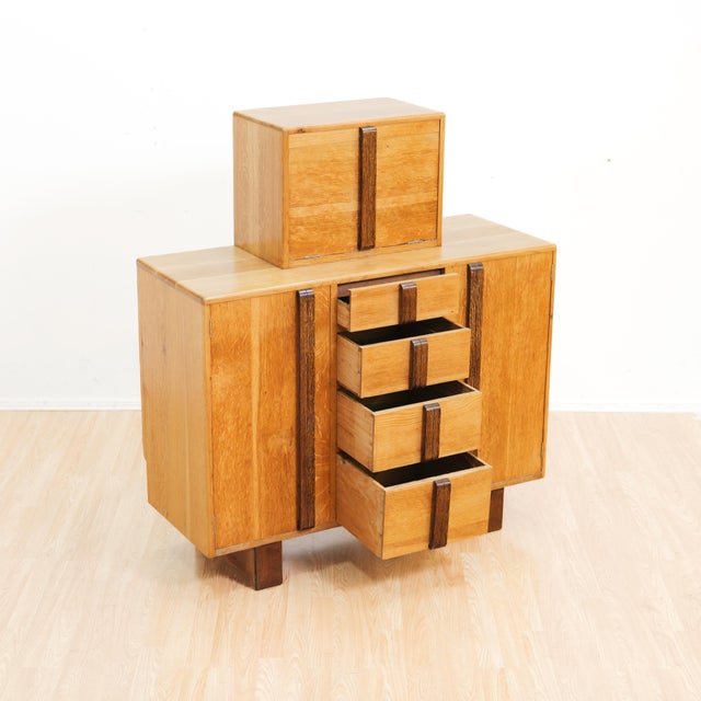 Brown 1950s English Brutalist Oak Bar Cabinet Buffet For Sale - Image 8 of 10