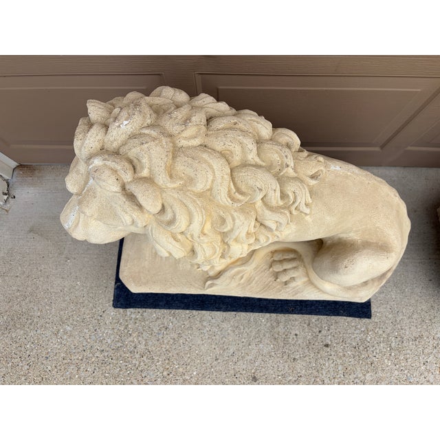 Monumental Neoclassical Cast Stone Garden Lions, a Pair For Sale - Image 9 of 15