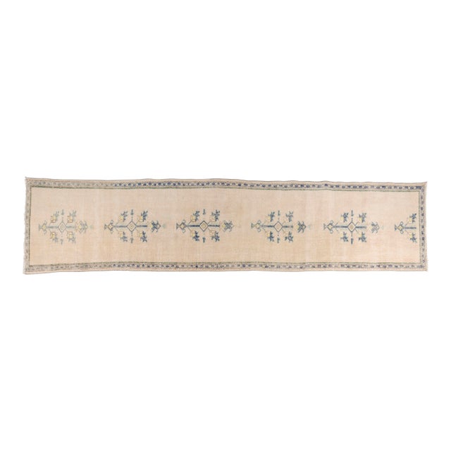 Mid 20th Century Oushak Beige Hallway Runner Rug For Sale