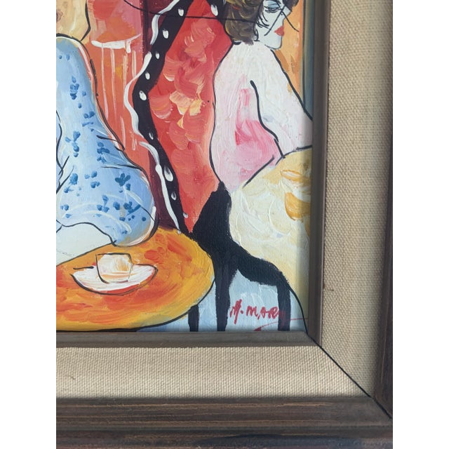 Expressionism Vintage Painting - Seaside Cafe Scene For Sale - Image 3 of 5