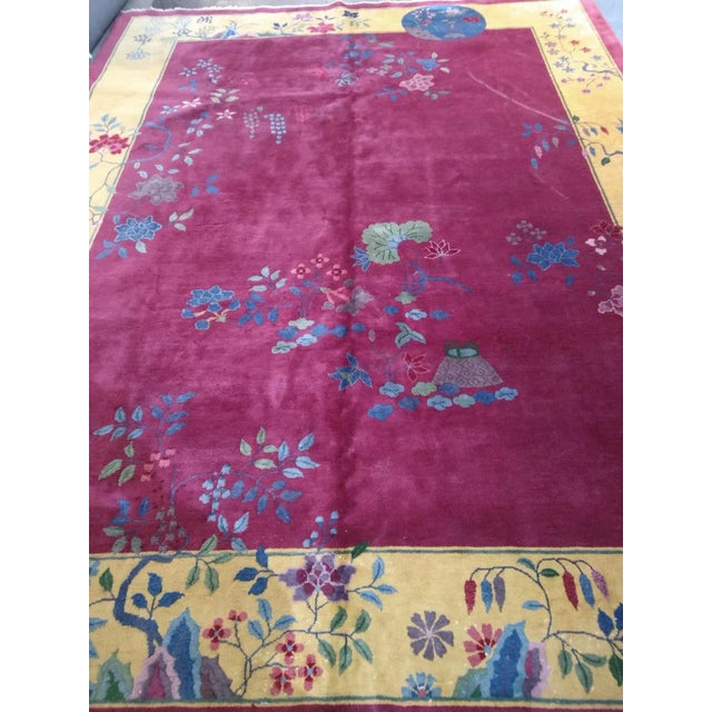 Wool pile genuine hand made very fine antique Art Deco Nicholas Chinese carpet . Thick pile.