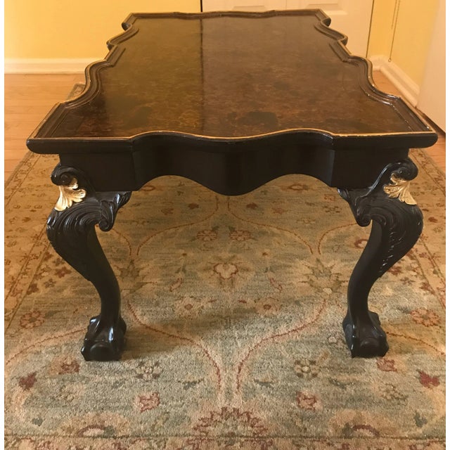 Black 1930s Traditional Ebonized and Faux Painted Tortoise Shell Coffee Table For Sale - Image 8 of 13