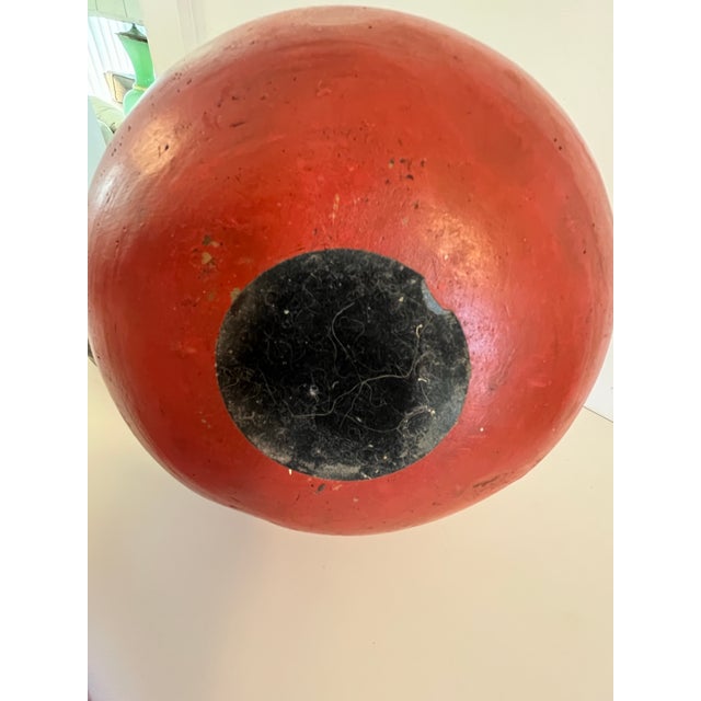 Extra-Large Red Porcelain Pear With Metal Stem and Leaf For Sale - Image 10 of 10