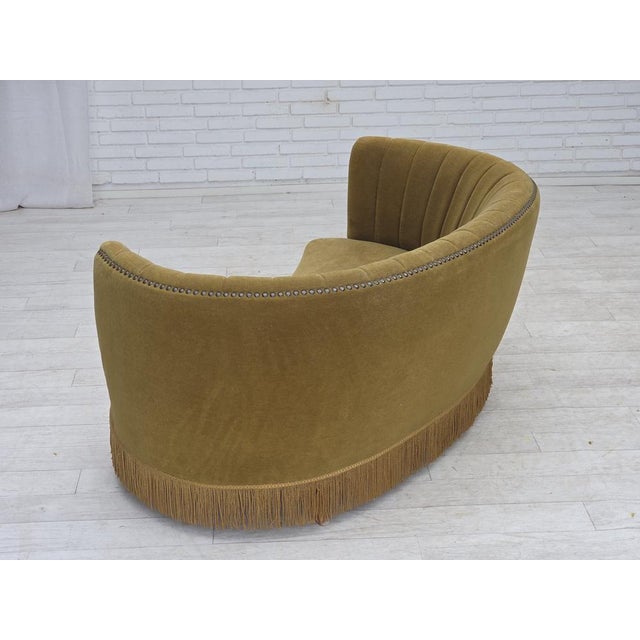 Danish 2-Seater Banana Sofa in Green Furniture Velour, 1970s For Sale - Image 13 of 18