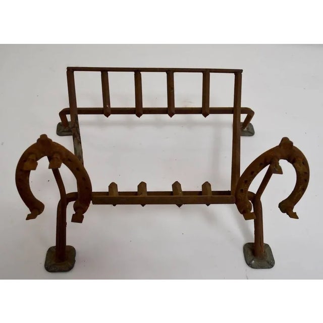 Rustic Folky Fireplace Grate With Horseshoe Decorations For Sale - Image 3 of 6
