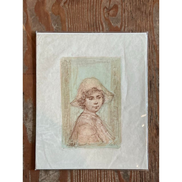 Vintage Hibble Portrait of Girl With Hat Lithograph For Sale - Image 12 of 12