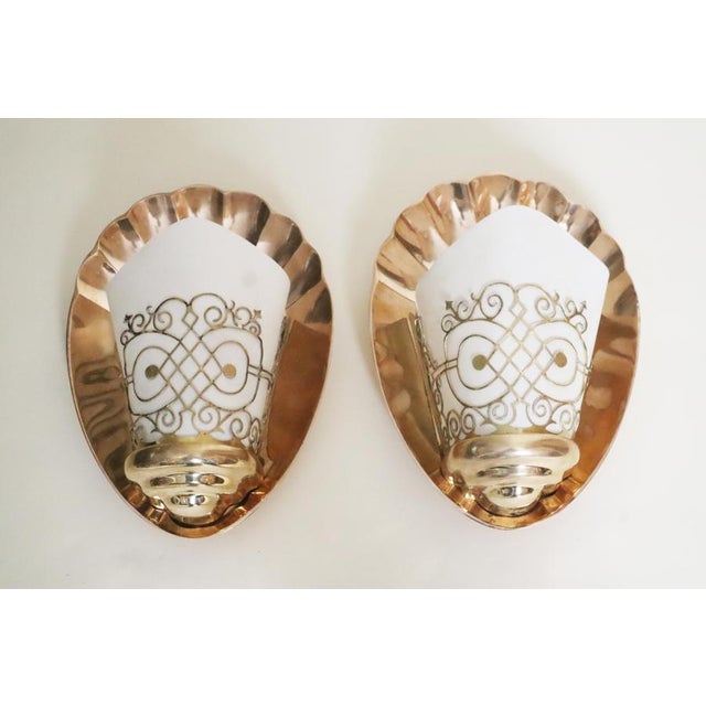 Art Deco Bronze and Parchment Shell Wall Sconces, France, 1920s, Set of 2 For Sale - Image 6 of 18