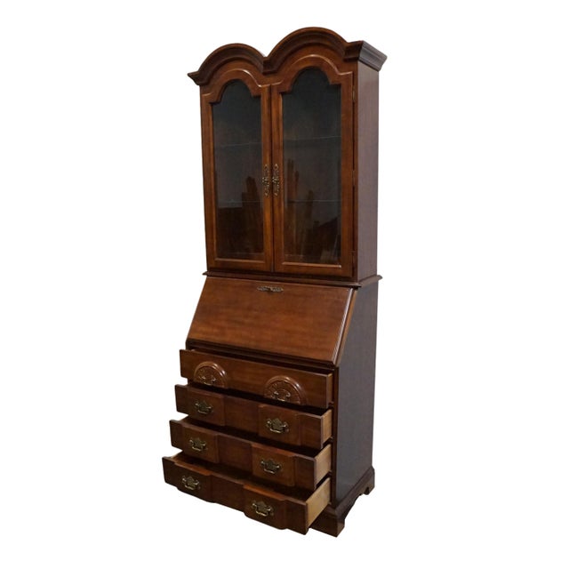 High End Vintage Solid Cherry Traditional Style 34" Secretary Desk W. Double Bonnet Display Hutch For Sale - Image 9 of 13